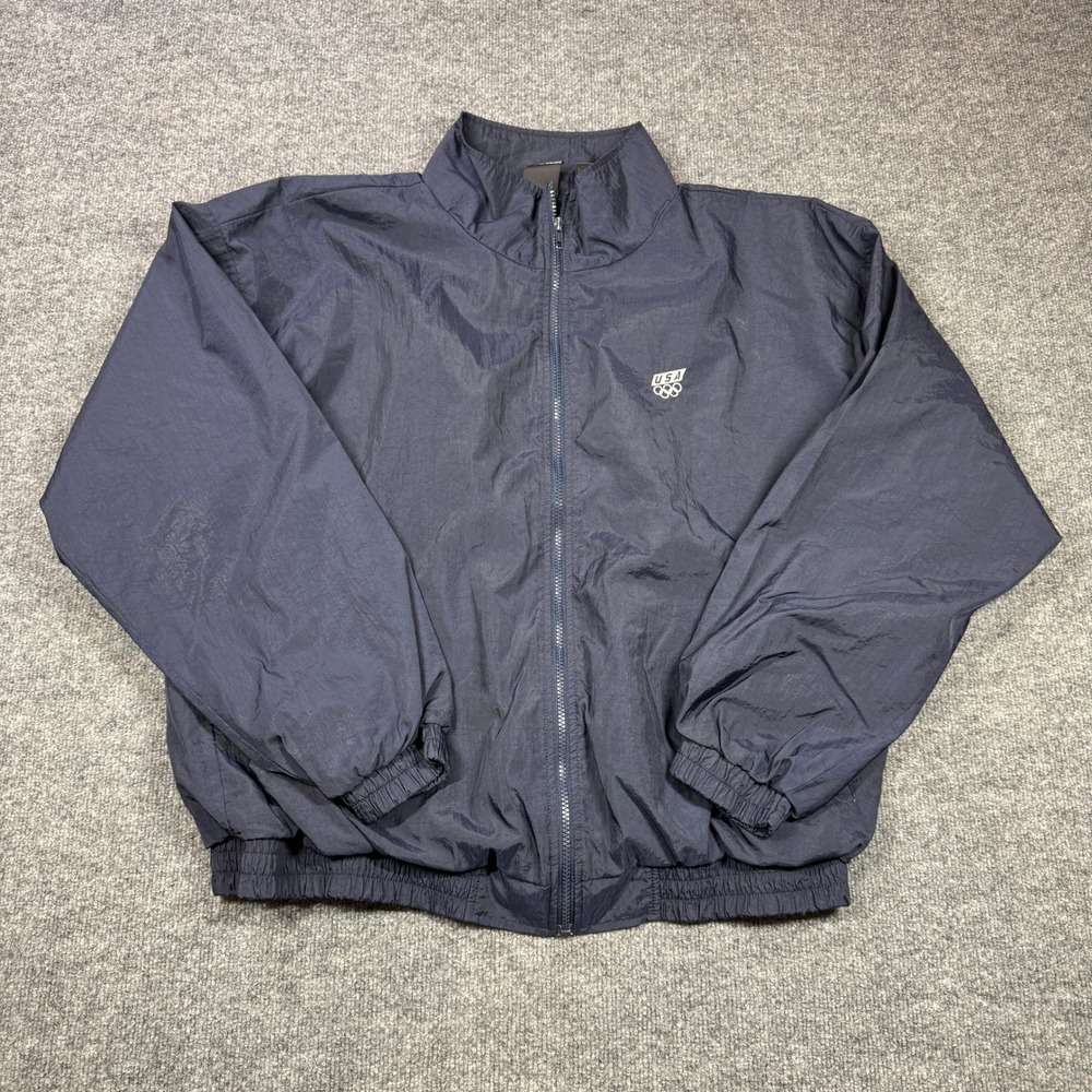 JC Penny USA‎ Olympic Track Jacket Mens XL Navy Blue Windbreaker Full Zip